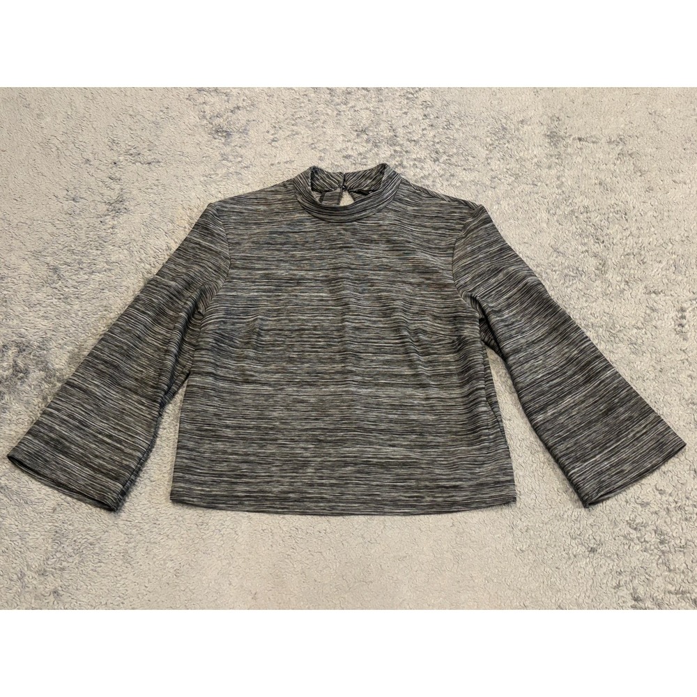 Miss Selfridge Womens 6 Gray Long Sleeve Mock Neck Cropped Knit Top Shirt